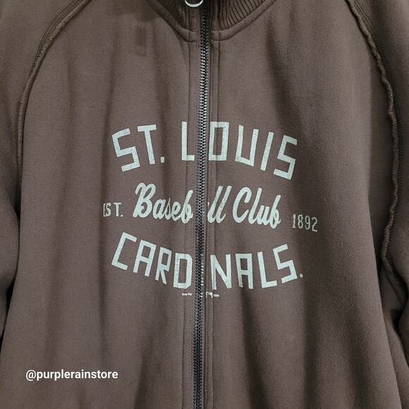 OL STL Cardinals Jersey Knit Jacket XXL Zip Up Brown Fade MLB Baseball Fan Gear - Picture 2 of 12